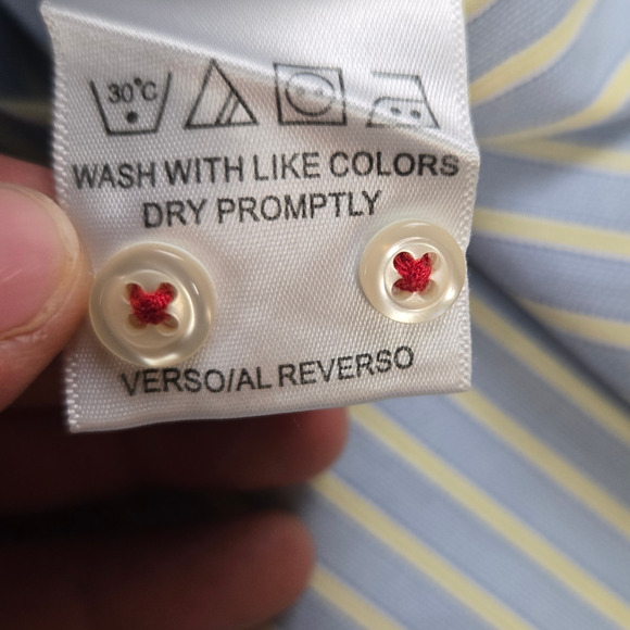 Tommy Hilfiger Blue Yellow Striped Button Up Classic Dress Shirt Size Medium - Picture 9 of 11